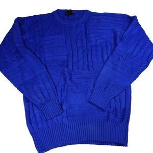 Vintage Herman's Sweater Mens Large‎ Blue Wool Acrylic Cable Knit Pullover 90s